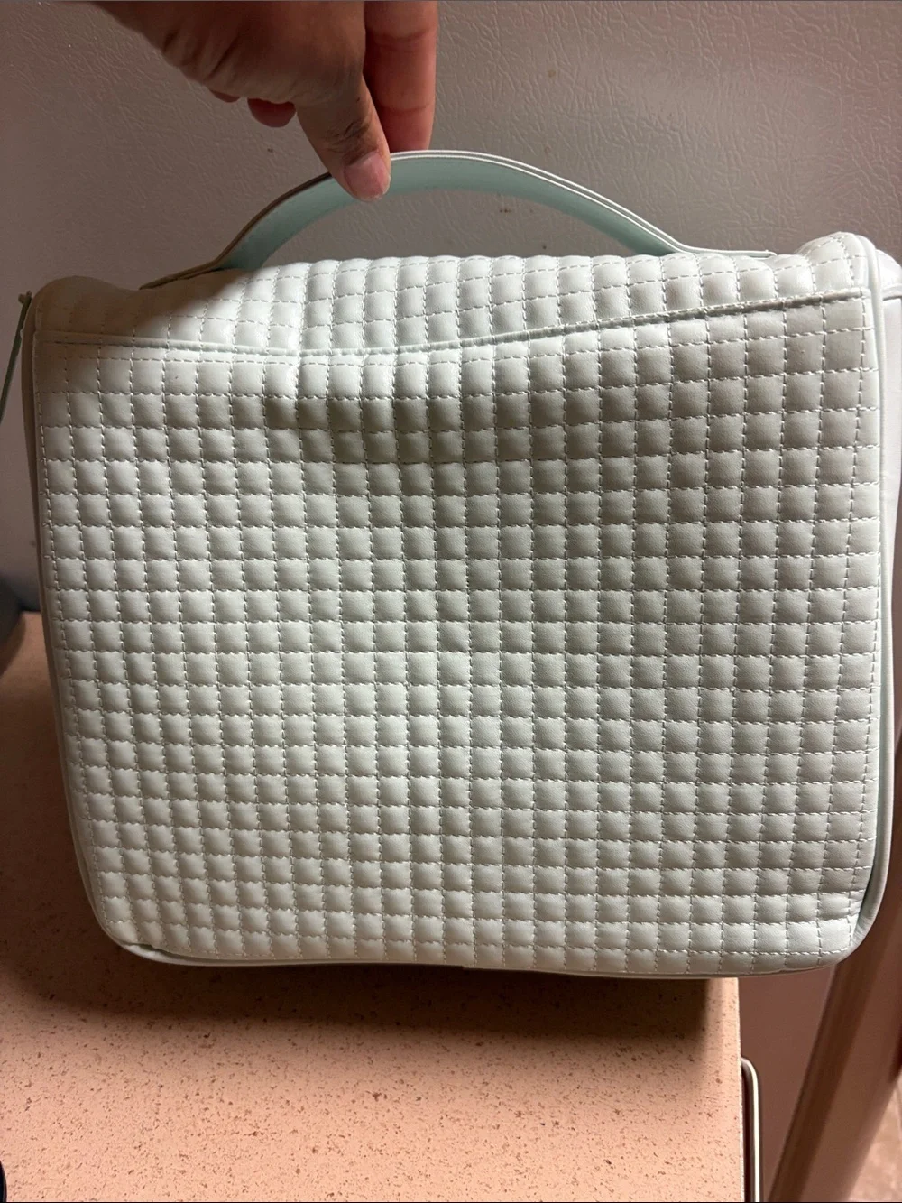 Mint Green Travel Makeup Organizer Bag with Clear Compartments